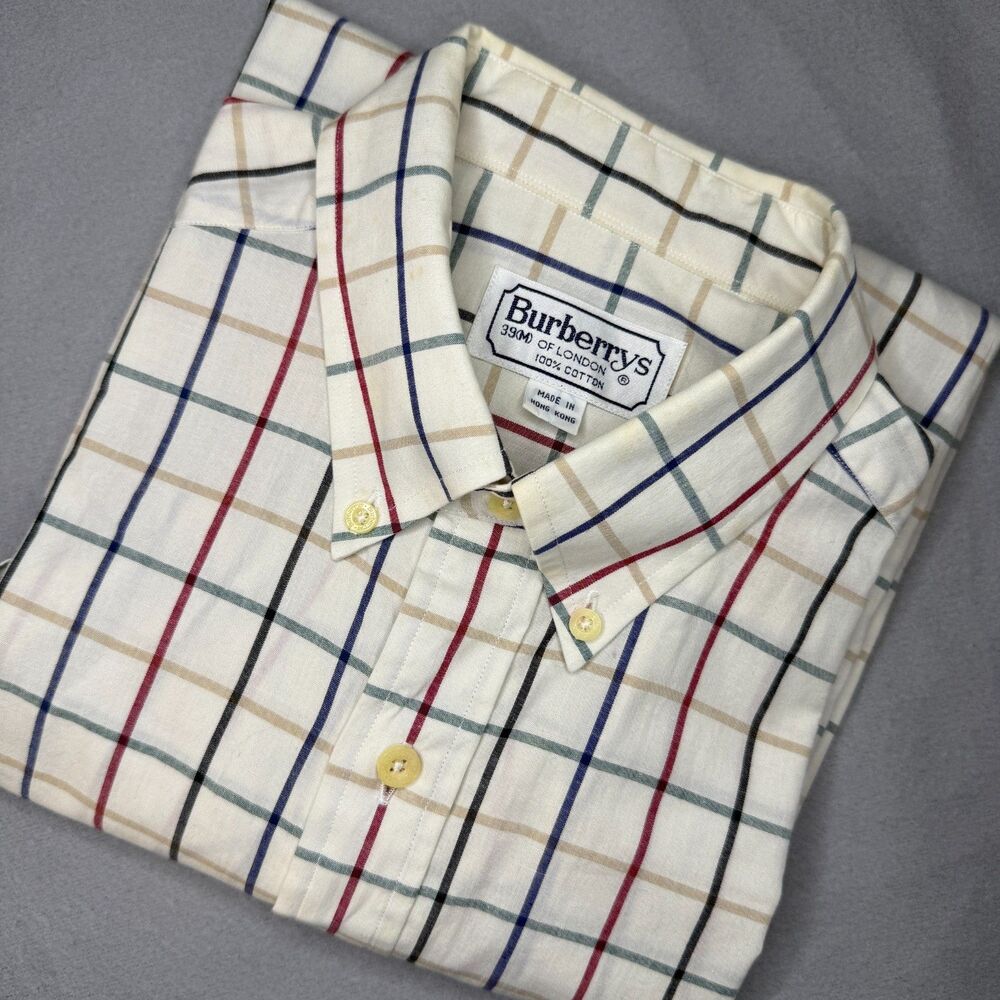 Vintage Burberrys of London Plaid Short Sleeve Shirt Mens M 39 100% Cotton